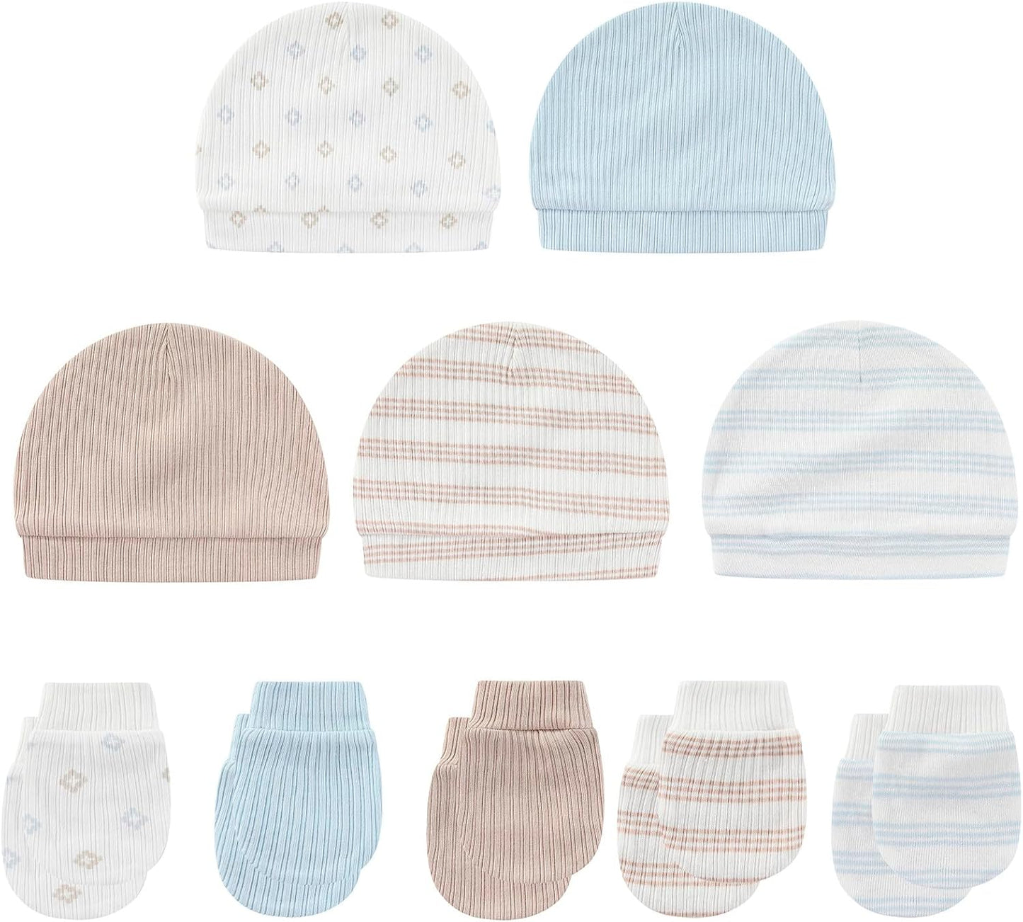 Baby Hat and Mittens Set Cotton Newborn Baby Hats Caps for Boys and Girls, 0-6 Months