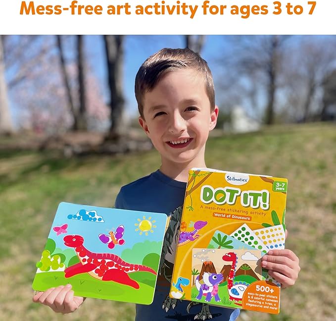 Skillmatics Art Activity - Dot It Dinosaurs, No Mess Sticker Art for Kids, Craft Kits, DIY Activity, Gifts for Boys & Girls Ages 3, 4, 5, 6, 7, Travel Toys for Toddlers