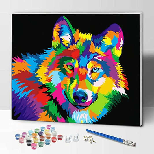 Paint by Number Kits for Adults,Kids, Beginners, with Brushes and Acrylic Pigment, 16x12 Inch Wolf - with Framed