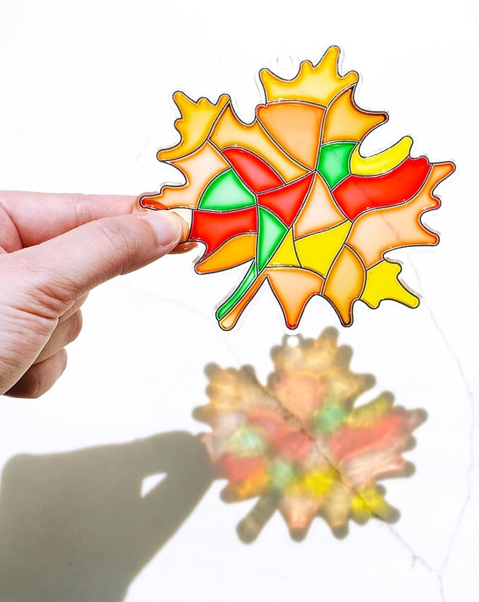 Winlyn 27 Sets Fall Leaf Suncatchers Ornaments DIY Window Paint Art Fall Craft Kits Maple Leaf Sun Catchers Painting Kits for Kids Classroom Activities Art Project Thanksgiving Autumn Party Decoration