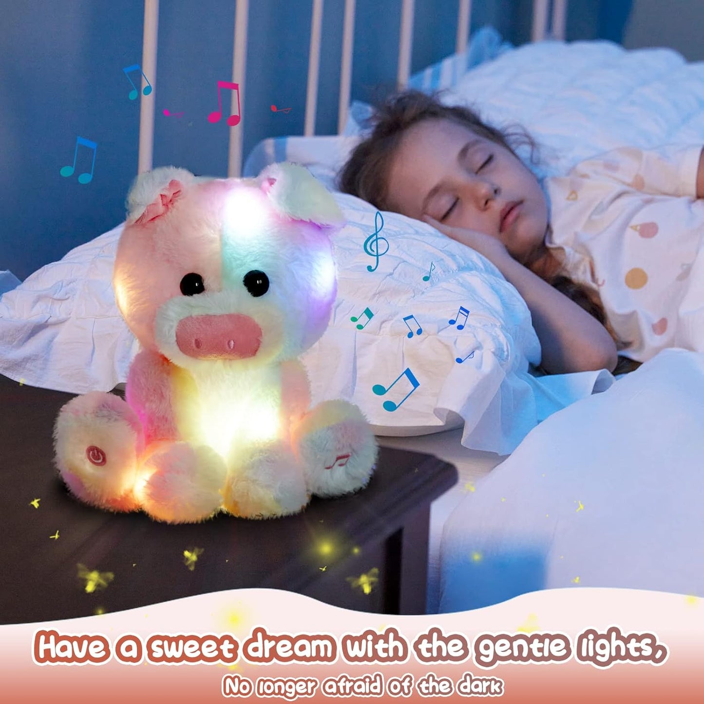 Glow Guards 12''Musical Light up Rainbow Pig Stuffed Animal,LED Singing Soft Piggy Farm Animal Plush Toy with Night Light&Lullaby,Ideal Gifts Birthday Children's Day Hoilday for Toddler Kids