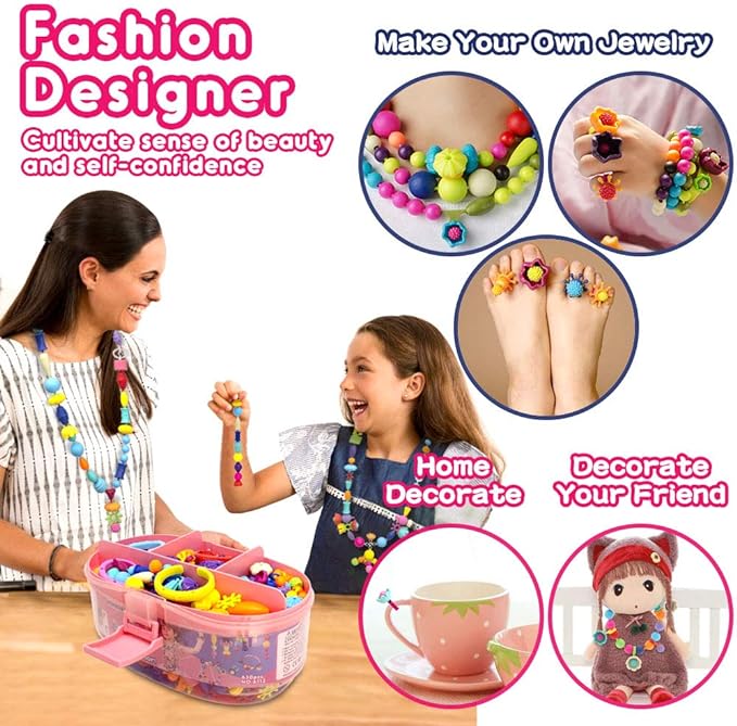 Pop Beads, Jewelry Making Kit for Girls, Art and Craft Toys Gift, DIY Bracelets Necklace Hairband and Rings Creativity Set for Kids Age 3 4 5 6 7 8 Year Old