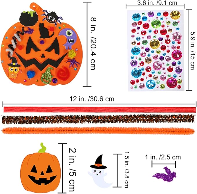 Winlyn 30 Kits Fall Halloween Pumpkin Decorations DIY Pumpkin Craft Kits Foam Pumpkin Shapes with Halloween Stickers Jack-O'-Lantern Face Stickers for Kids Gift Favors Art Project Classroom Activity