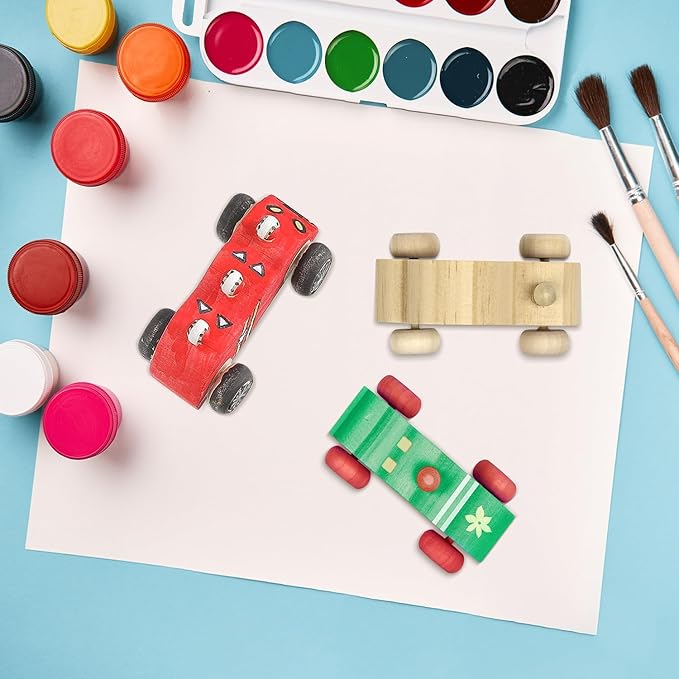 clothmile 24 Pieces DIY Wood Car Toys Unfinished Wooden Cars Toys Wooden Painting Blocks Crafts Kits for Christmas School Students Home Activities Craft Projects Easy Woodworking and Family Time Set