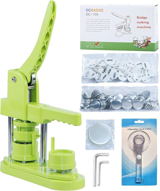 Button Maker Machine, (3rd Gen) Installation-Free 32mm(1.25 in) DIY Pin Button Maker Press Machine Kit, Badge Punch Press Machine with Free 500pcs Button Parts&Pictures&Circle Cutter