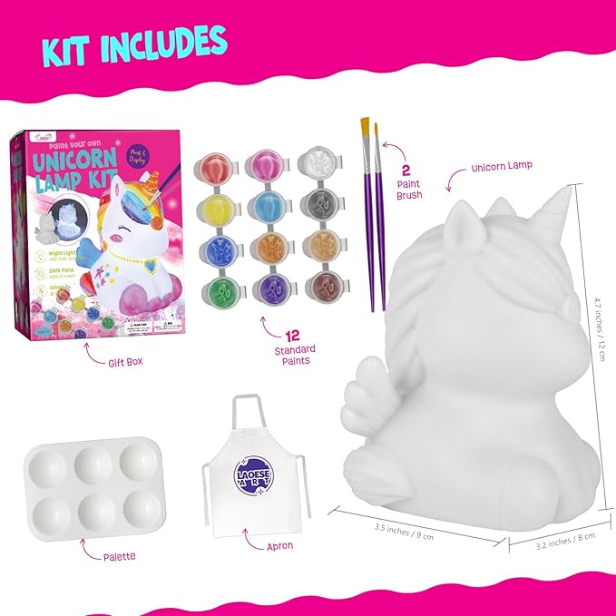 Paint Your Own Unicorn Lamp Kit, Art Supplies Arts & Crafts Kit, Painting kit for Kids 6-12, Arts and Crafts for Kids Ages 8-12, Toys Girls Boy Birthday Gift Ages 3 4 5 6 7 8 9 10 11 12+
