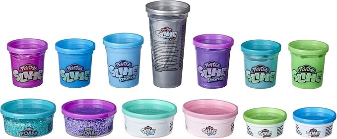 Play-Doh Foam and Play-Doh Slime Kit: Super Cloud Slime, HydroGlitz, Super Stretch, and Krackle 13 Multipack Bundle of Cool Colors, Kids Party Favors, Non-Toxic (Amazon Exclusive)