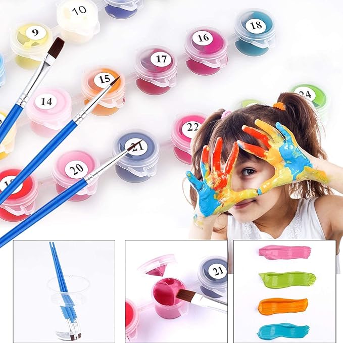 Elftoyer Paint by Numbers for Kids & Adults & Beginner, DIY Canvas Painting Gift Kits for Home Decoration - Colorful Dog 12 x 16 inch (Wooden Frame)