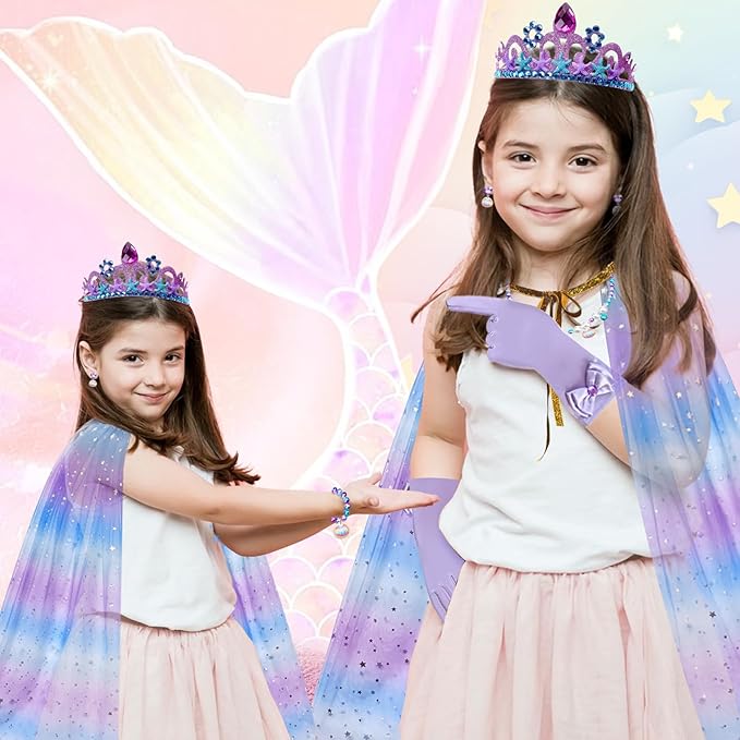 Mermaid Toddler Toys for Ages 4-6, Princess Dress Up for Girls 3-8, 10Pcs Shiny Princess Cape Set Toys for Little Girls 3 4 5 6 7, Kid Toys for Christmas Gifts Birthday Party Favors Pretend Play