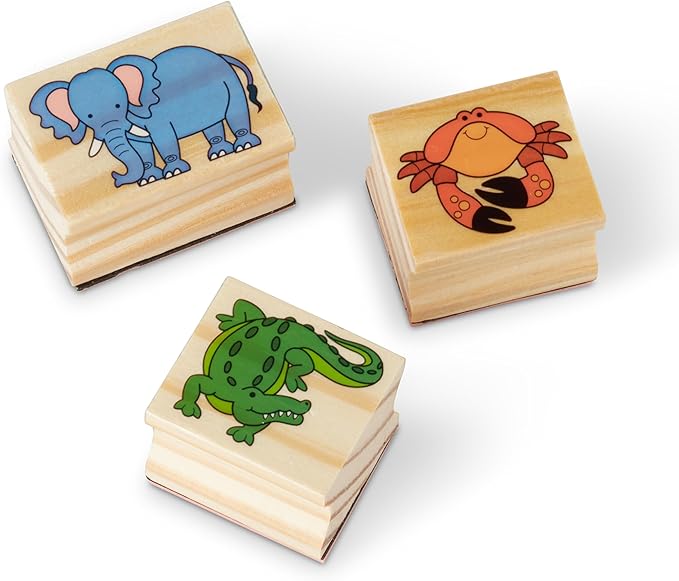 Melissa & Doug Jumbo Deluxe Wooden Stamp Set Animals (40 Stamps, 7 Markers, 3 Colored Ink Pads)