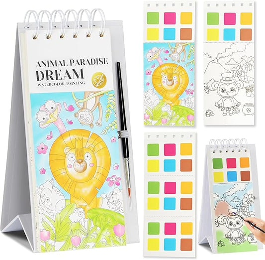 Riomh Watercolor Painting Book for Kids Ages 3-5, Water Painting Easel Book Comes with Brush,Toddler Painting Activities Ages 2-4, Art Craft Gift for Drawing (Animal)