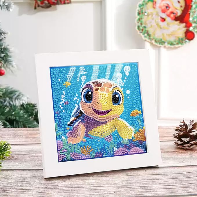 Reivworl Diamond Art Kits for Kids, Sea Turtles Diamond Art for Kids Ages 8-12, Sea Turtles Diamond Painting Kits for Kids for Home Wall Decor (8x8 Inch)