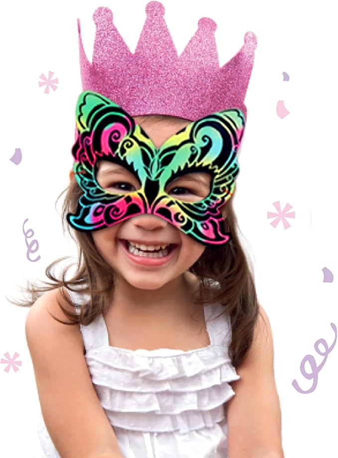 VHALE 24 Sets Rainbow Scratch Paper Art Superhero Masks, Dress Up Halloween Costumes, Creative Classroom Arts and Crafts, Fun Drawings, Travel Toys, Party Favors for Kids