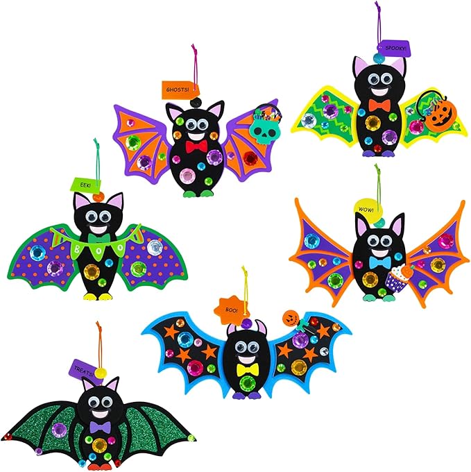 Winlyn 24 Sets Halloween Craft Kits Individual Fall Kids Craft Kits DIY Bat Ornaments Halloween Decorations Foam Bats Craft Kits Halloween Arts and Crafts for Kids Classroom Activities Party Favors