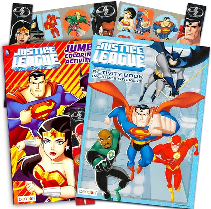 DC Comics® Justice League Coloring and Activity Book Bundle with 2 Books Featuring Batman, Superman, Wonder Woman, Green Lantern, The Flash, Aquaman, and Cyborg
