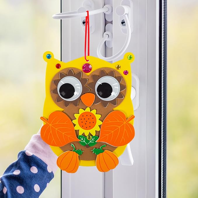 Winlyn Fall Craft Kits DIY Fall Owl Ornaments Decorations 24 Individually Packaged Art Sets Kids Crafts Foam Owl Pumpkin Fall Leaf Stickers for Kids Autumn Thanksgiving Halloween Classroom Activities