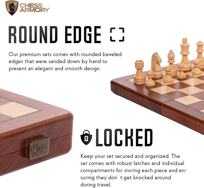 Chess Set Magnetic - Premium Wooden Board Game with a Portable Wood Case and Secure Storage for Pieces, Set for Kids and Adults (Sapele Wood) - Chess Armory