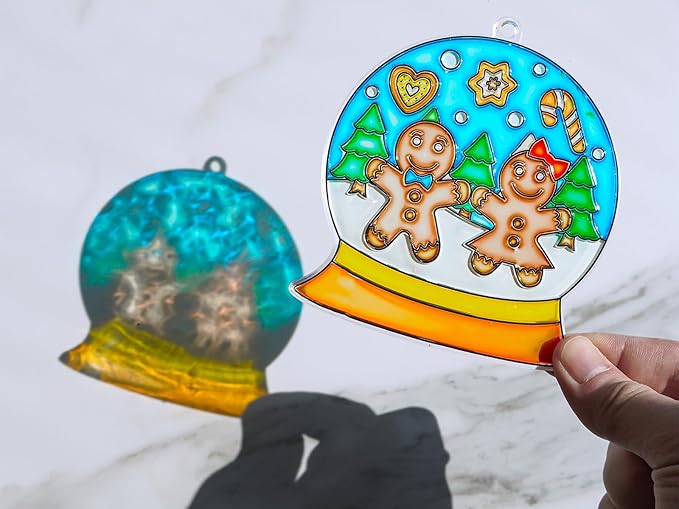 Winlyn 24 Sets Christmas Snow Globe Suncatcher Ornaments DIY Window Paint Art Suncatchers Craft Kits Winter Christmas Snow Globe Sun Catchers for Kids Holiday Classroom Party Decorations Art Project