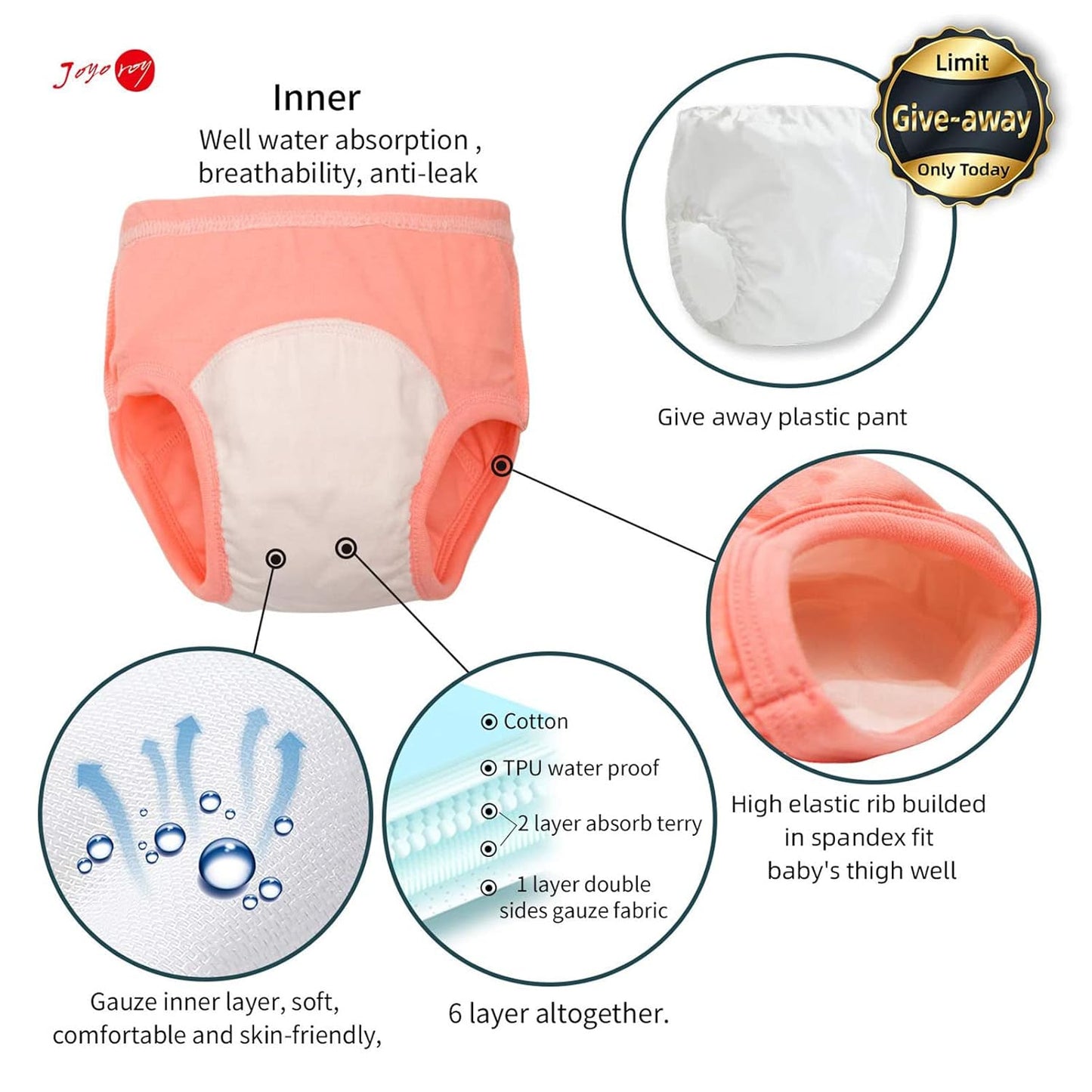 Joyo roy 6Pcs Potty Training Underwear Girls 100% Cotton Soft Absorbent Toddler Toilet Training Pants 2T-3T Waterproof Toddler Underwear Girls 2T Baby Pee Pants with Potty Sticker Chart for Kids