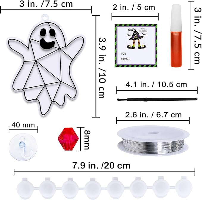 Winlyn 27 Sets Halloween Ghost Suncatchers Ornaments Decorations DIY Window Paint Art Suncatchers Halloween Craft Kits Suncatchers Painting Kits for Kids Classroom Activities Art Projects Part Favors