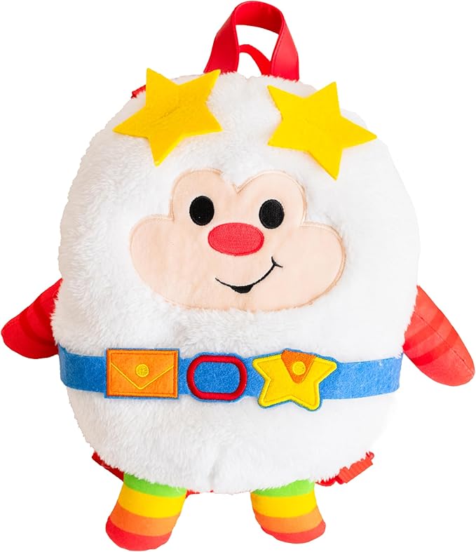 Rainbow Brite 6-Piece Set with adjustable Plush Backpack, Sparkle Star Headband, Rainbow Arm Warmers, Purple Bow Hair Tie, Sprite Bracelet. One size/Adults, Kids. Great for costumes, cosplay, dress up