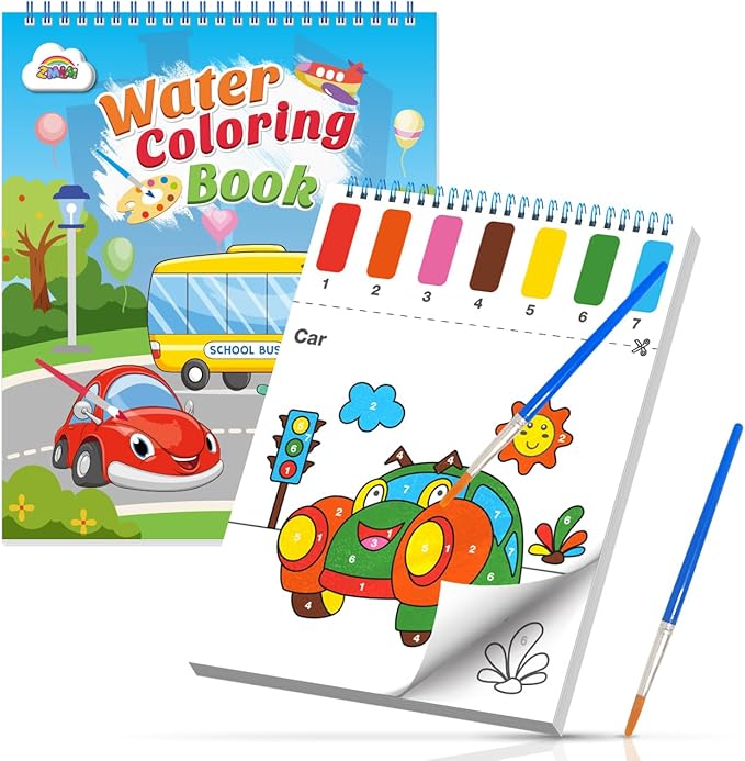 ZMLM Paint with Water Books for Kids - Easter Basket Stuffers Mess Free Coloring Activity for Toddlers - Arts & Crafts Gifts Toys for Valentines Birthday Christmas Boy Girls Ages 4 5 6 7 8(Traffic)