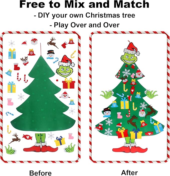 GameXcel 4.5ft Felt Christmas Tree for Toddlers with 37pcs Ornaments, Velcro Montessori DIY Xmas Decorations - 4.5 Feet