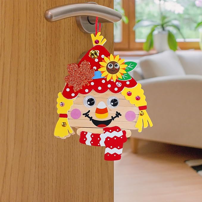 Winlyn 24 Sets Fall Craft Stick Scarecrow Head Making Kits DIY Popsicle Stick Scarecrow Heads Ornaments Art Sets for Kids Autumn Decorations Halloween Harvest Season Art Project Classroom Activities