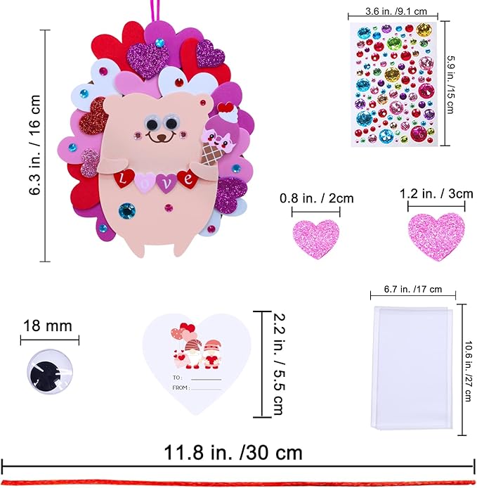 Winlyn 24 Sets Heart Hedgehog Ornaments Decorations Valentine Crafts Kits Heart Hedgehog Art Sets Heart Foam Valentine Stickers for Kids Valentine's Day Party Classroom Activities Gift Exchange