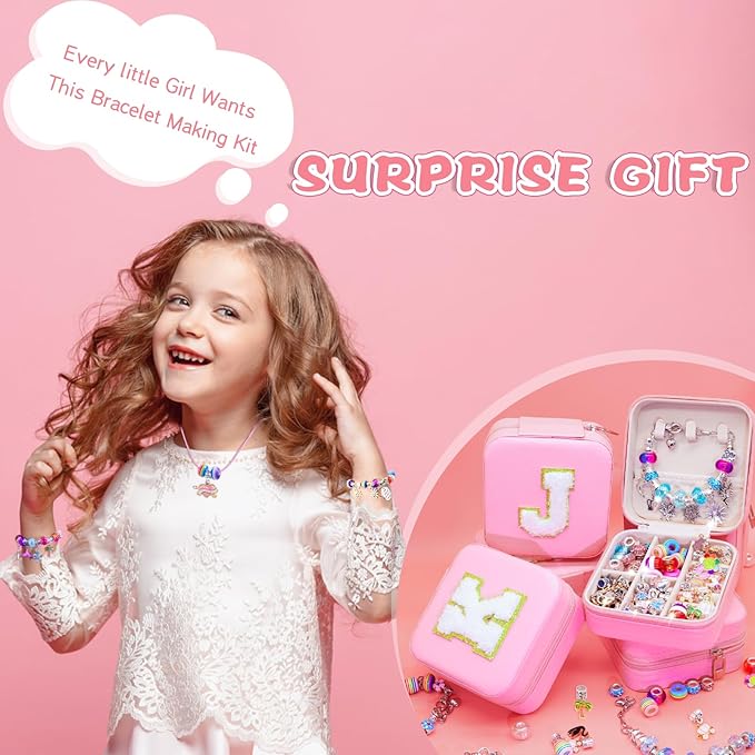 SUREHOME Charm Bracelet Making Kit Unicorn Girls Toys Age 6-8 Kids Jewelry Making Kit with Box Art Crafts for Girls 8-12 Personalized Birthday Gifts for 5-7 8 9 10 11 Year Old Girls Christmas Stuff -M