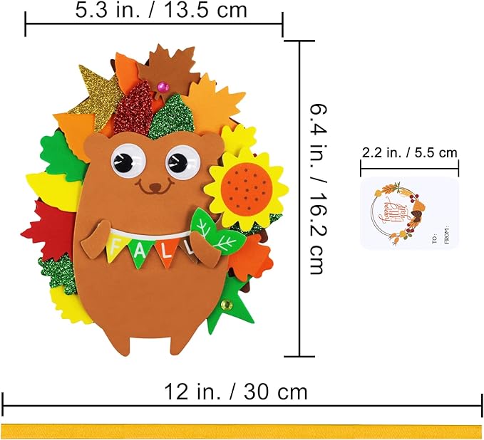 Winlyn 24 Sets Fall Craft Kits Fall Kids Crafts DIY Fall Leafy Hedgehog Ornaments Decorations Art Sets Autumn Leaf Foam Stickers Arts and Crafts Googly Eyes for Kids Thanksgiving Classroom Activities