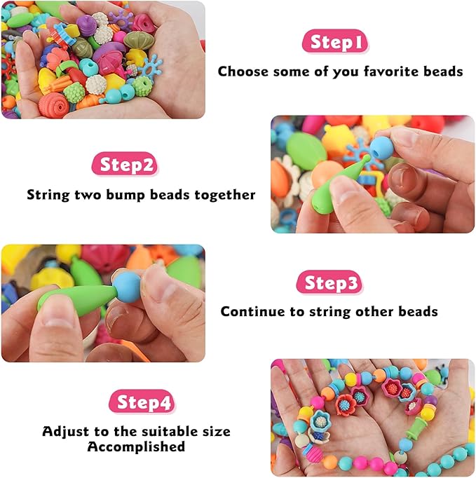 Arthopt Pop Beads, Jewelry Making Kit with 700+pcs DIY Beads, Arts and Crafts for Kids 3 4 5 6 7 8 Years Old, Snap Beads Bracelets Necklace Ring Toy Set Birthday Gift for Girls