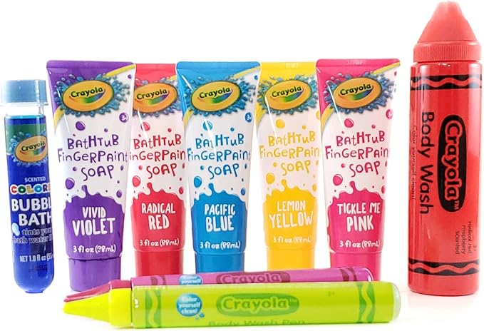Crayola Bath Time Bundle - 9 Items: Bubble Bath, Bathtub Fingerpaint Soap, Jumbo Wash Pens, and Body Wash