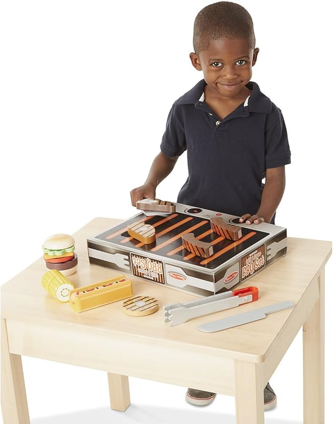 Melissa & Doug Grill & Serve BBQ Set: Wooden Play Food Set & 1 Scratch Art Mini-Pad Bundle (09280)