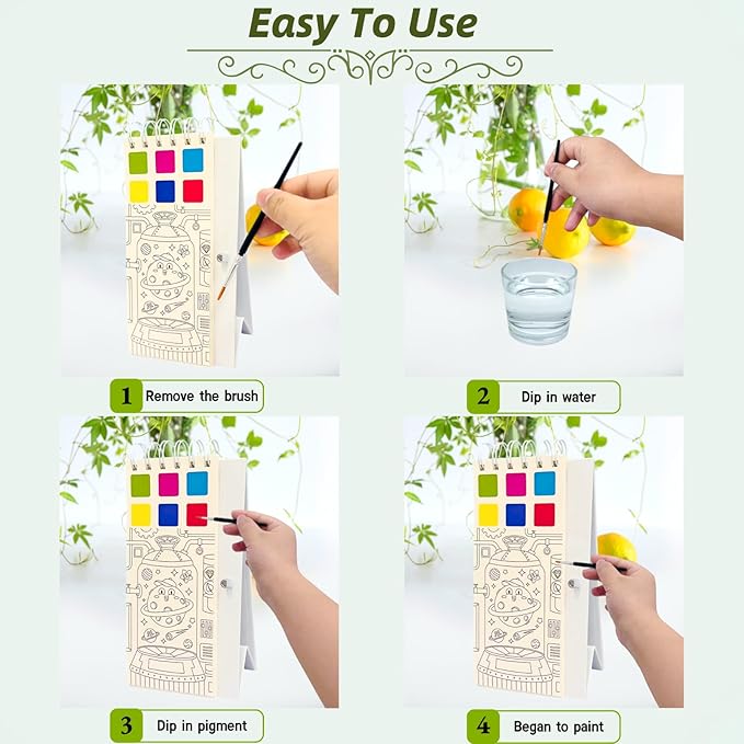 Watercolor Painting Book for Kids Ages 3-5, Water Painting Easel Book Comes with Brush,Toddler Painting Activities Ages 2-4, Art Craft Gift for Drawing (Dinosaur)