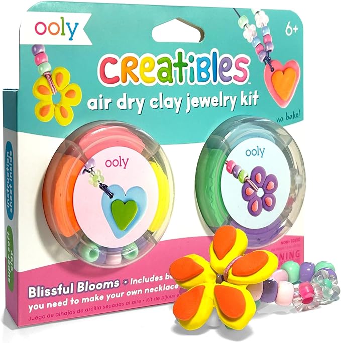Ooly Creatibles Air Dry Clay Jewelry Kit for Kids, DIY Art Jewelry Making Kit with 6 Clay Colors, Beads, Shaping Tool, and Elastic Yarn, Non-Toxic Craft Supplies for Kids Ages 6 and Up