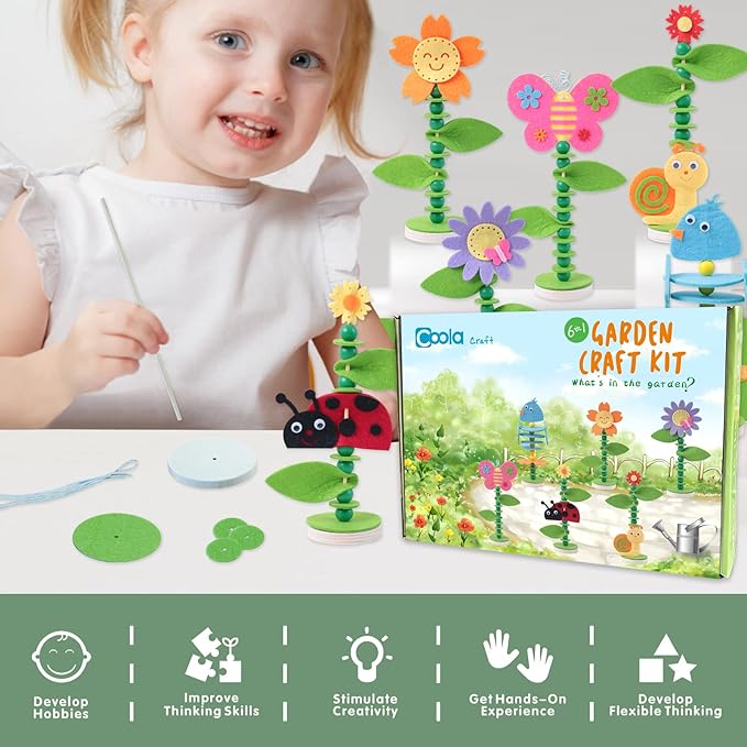 Coola Spring Craft Kit for Kids - Art and Craft DIY Early Educational Toys Suitable for Girls & Boys Pack 6 Include 2Flowers Snail Birdie Butterfly Ladybug Best Gift for Kids Age 3,4,5,6,7,8,9