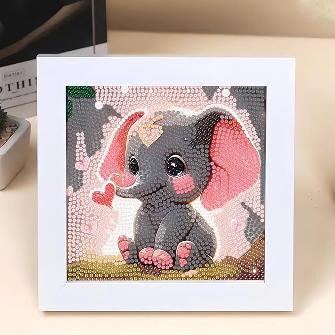 Reivworl Diamond Art Kits for Kids, Elephant Diamond Art for Kids Ages 8-12, Elephant Diamond Painting Kits for Kids for Home Wall Decor (8x8Inch)