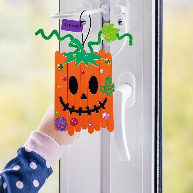 Winlyn 24 Sets Fall Crafts Kits Halloween Crafts Individual Fall Kids Crafts DIY Pumpkin Fall Decorations Craft Sticks Pumpkin Foam Stickers Arts and Crafts for Kids Classroom Activities Party Favors