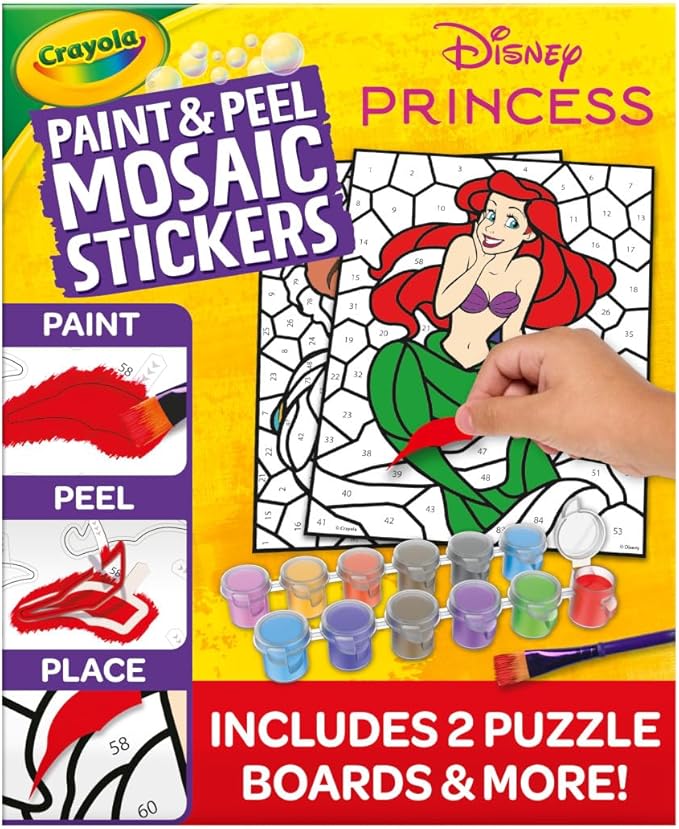 Crayola Paint & Peel Mosaic Stickers (20+ Pcs), Paint by Number for Kids, Mosaic Arts & Crafts, Kids Washable Paint, Sticker Sheet