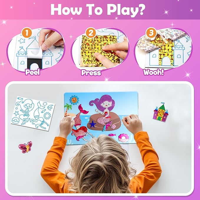 ZMLM Foil Art Kit for Kids - Arts Crafts Fun Mess Free Activity, Gifts for Ages 4 5 6 7 8 9 Girls Boys, Crafts for Kids Creative Birthday Easter Valentines Gifts Toys (Princess)