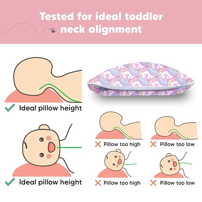 Toddler Pillow with Pillowcase - 13x18 My Little Dreamy Pillow, Organic Cotton Toddler Pillows for Sleeping, Kids Pillow, Travel Pillows, Mini Pillow, Nursery Pillow, Toddler Bed Pillow (Unicorn)