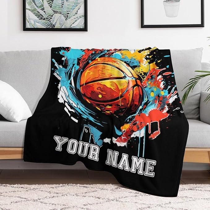 Custom Basketball Blanket - Soft Flannel Sports Basketball Blankets for Teens Adults Women Men Basketball Lovers - Warm Basketball Throw Blankets for All Season Lap, Chair, Sofa, Couch, Bed - 80"x60"