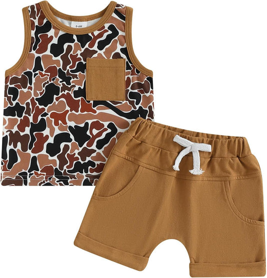 Kupretty Baby Boy Summer Clothes Sleeveless Tank Tops Vest T-Shirt + Casual Shorts Toddler Outfits Set
