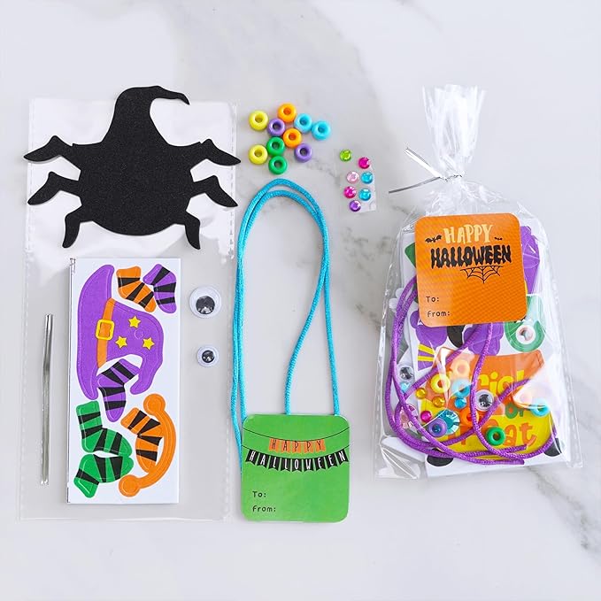 Winlyn 24 Sets Halloween Craft Kits DIY Halloween Art Sets Spider Bat Ghost Pumpkin Foam Halloween Stickers for Kids Fall Home Classroom Activities Trick-or-Treat Party Favors