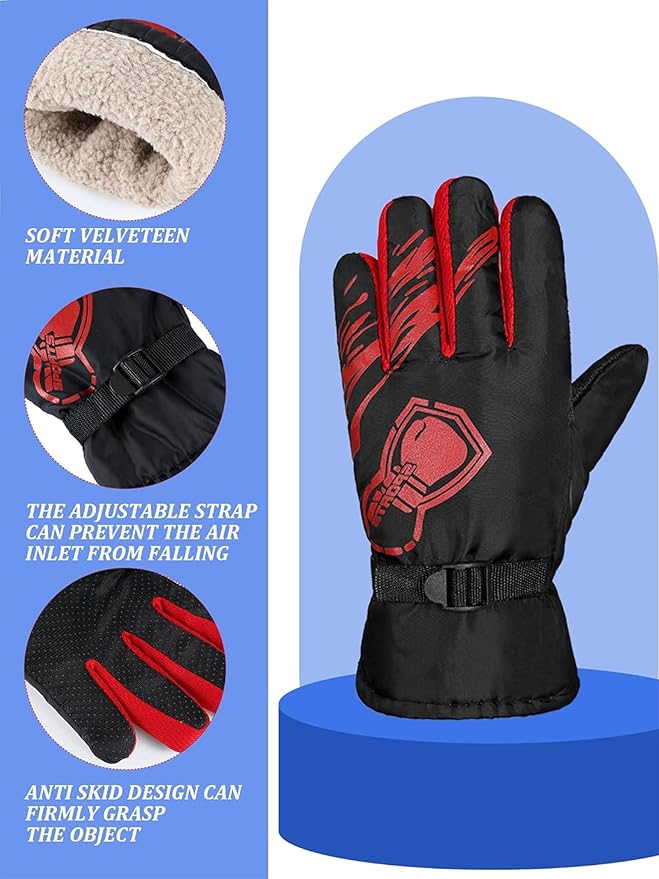 Yaomiao 4 Pairs Kids Winter Long Gloves Waterproof Children Long Cuff Snow Mittens Windproof Ski Gloves for Outdoor