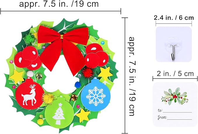 Winlyn 12 Sets Christmas Craft Kits DIY Christmas Wreath Ornaments Decorations Art Sets Snowman Santa Penguin Holly Leaf Christmas Foam Stickers Arts and Crafts for Kids Holiday Classroom Activities