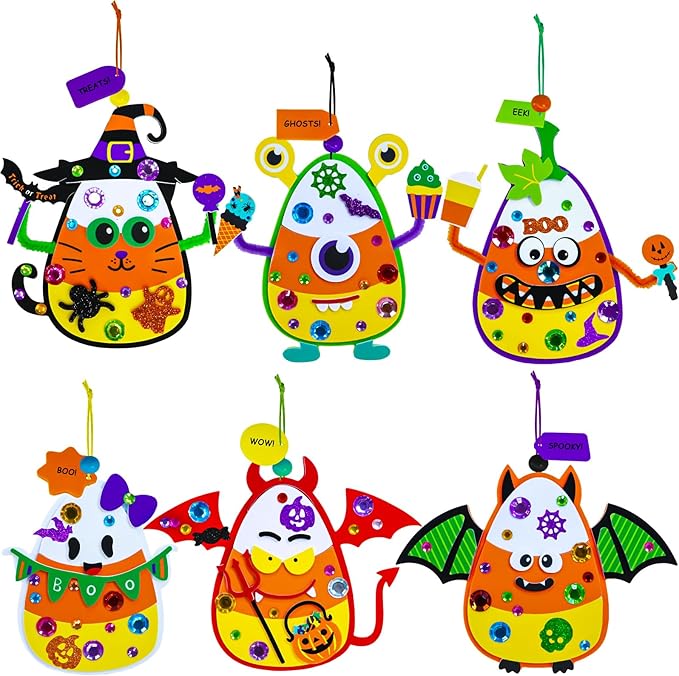 Winlyn 24 Sets Halloween Craft Kits for Kids Ghost Monster Candy Corn Foam Individual Craft Kits Halloween Arts and Crafts for Kids Halloween Home Classroom Activities Party Favors Trick-Or-Treaters