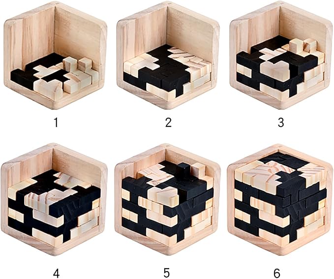 Wooden Brain Teaser Puzzle Cube Easter Basket Stuffers Wooden Puzzles T-Shaped Jigsaw Logic Puzzle Educational Toy for Kids and Adults by AHYUAN (Black and Natural)