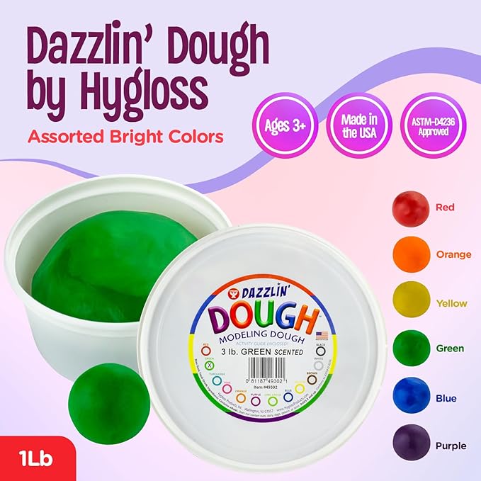 Hygloss Play Modeling Dough - Green Dough Scented - Safe & Non-Toxic for Kids Arts & Crafts - Party Favors - Classroom Supplies - 3lb